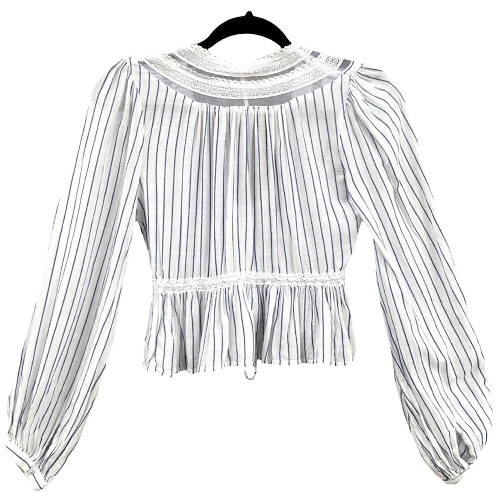 Free People | Oberoi Hippie Plunging V Neck Lace Tassel Boho Sheer Peplum Top- M - Picture 6 of 9